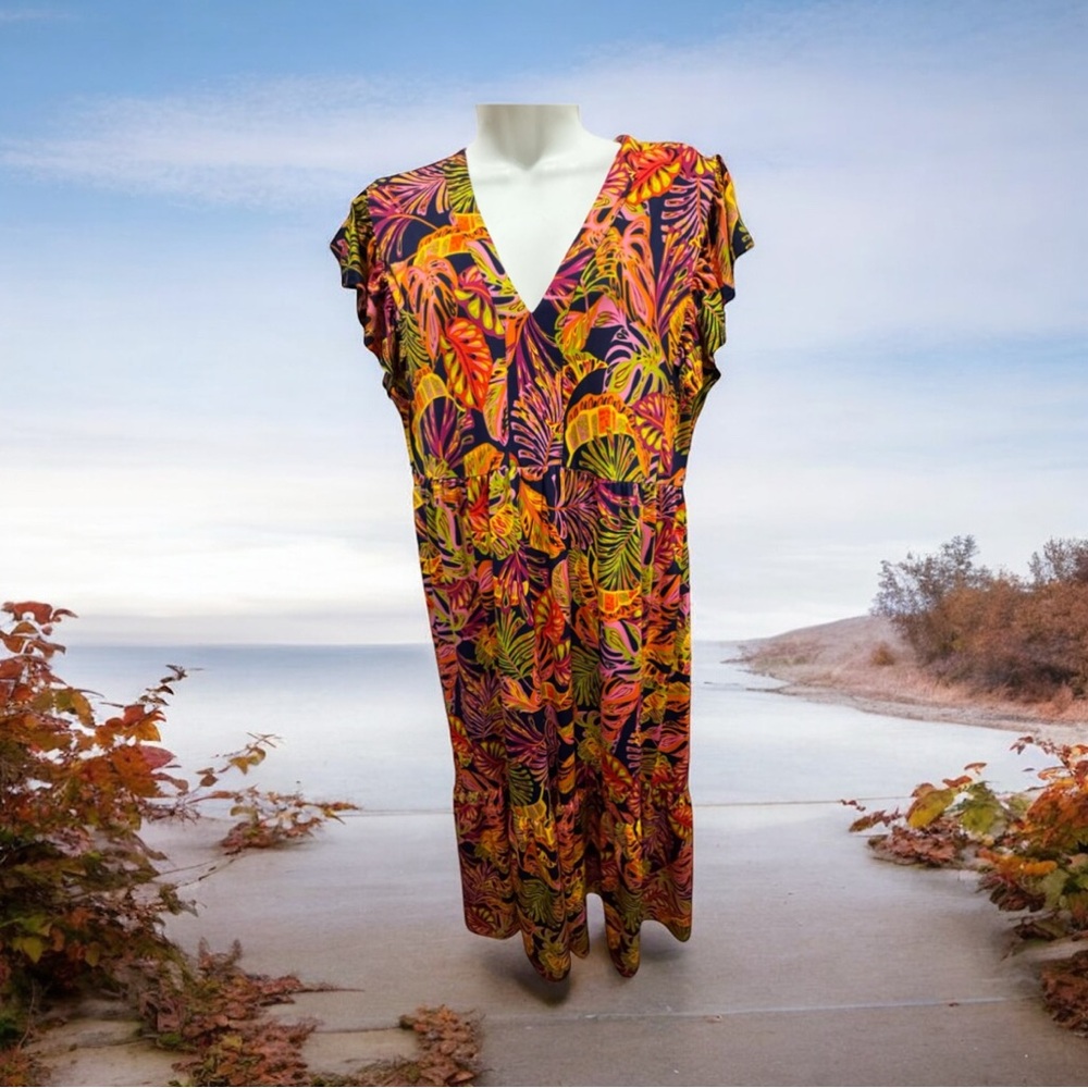 La mer luxe leaf Print Midi Dress size medium